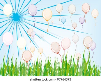 Beautiful gentle background with multi-colored balloons, Vector illustration