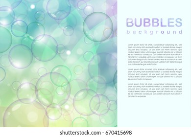 Beautiful gentle background with soap bubbles, blur, glow, baby and beauty background. Leaflet, cover of the catalog, place for the text.
