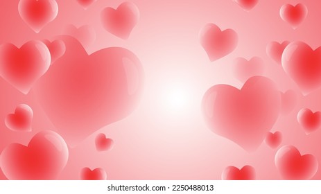 A beautiful gentle banner in gradient pink and beige colors with an illustration of pink and red hearts of different sizes for Valentine's Day, the day of love and lovers. Valentine's day February 14 