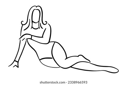 Hermosa y gentil ilustración de una chica de las líneas. El retrato femenino es minimalista. arte en línea moderno