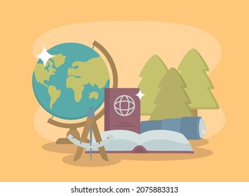 beautiful geography invitation with items