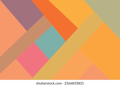 Beautiful geometric background with 3D effect. Chaotically overlapping multi-colored squares with rounded corners. Vector.