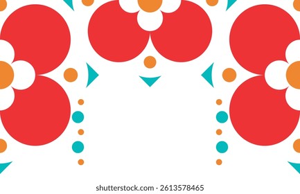 Beautiful geometric background. Figures of different shapes. Tribal form. Flowers. Geometric design. Creative textures. Colorful art. Modern graphic poster. Retro color. Vector illustration