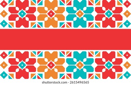 Beautiful geometric background. Figures of different shapes. Tribal form. Flowers. Geometric design. Creative textures. Colorful art. Modern graphic poster. Retro color. Vector illustration