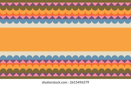 Beautiful geometric background. Figures of different shapes. Tribal form. Flowers. Geometric design. Creative textures. Colorful art. Modern graphic poster. Retro color. Vector illustration