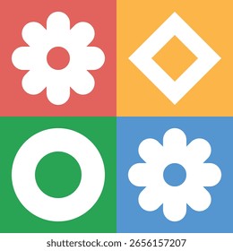 Hermoso fondo geométrico. Figuras de diferentes Formas. Forma tribal. Flores. Diseño geométrico. Texturas creativas. Arte colorido. Cartel gráfico moderno. Color retro. Ilustración vectorial