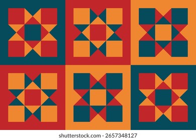 Belo fundo geométrico. Figuras de diferentes formas. Forma tribal. Flores. Projeto geométrico. Texturas criativas. Arte colorida. Cartaz gráfico moderno. Cor retrô. Ilustração vetorial