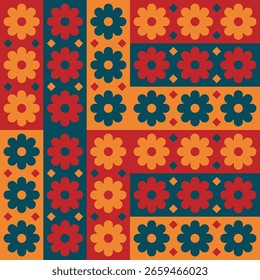 Belo fundo geométrico. Figuras de diferentes formas. Forma tribal. Flores. Projeto geométrico. Texturas criativas. Arte colorida. Cartaz gráfico moderno. Cor retrô. Ilustração vetorial