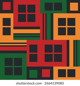Beautiful geometric background. Figures of different shapes. Tribal form. Flowers. Geometric design. Creative textures. Colorful art. Modern graphic poster. Retro color. Vector illustration