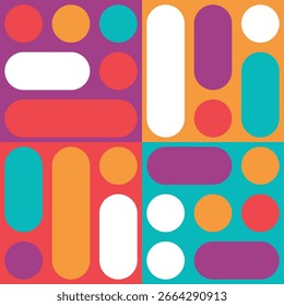 Beautiful geometric background. Figures of different shapes. Tribal form. Flowers. Geometric design. Creative textures. Colorful art. Modern graphic poster. Retro color. Vector illustration