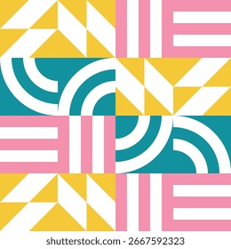 Beautiful geometric background. Figures of different shapes. Tribal form. Flowers. Geometric design. Creative textures. Colorful art. Modern graphic poster. Retro color. Vector illustration