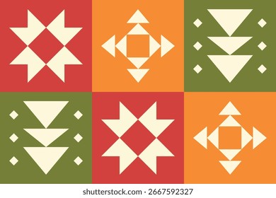 Beautiful geometric background. Figures of different shapes. Tribal form. Flowers. Geometric design. Creative textures. Colorful art. Modern graphic poster. Retro color. Vector illustration