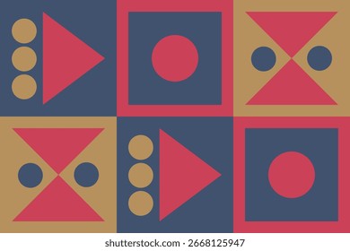 Schöner geometrischer Hintergrund. Figuren verschiedener Formen. Stammesform. Blumen. Geometrisches Design. Kreative Texturen. Bunte Kunst. Modernes grafisches Poster. Retro-Farbe. Vektorgrafik