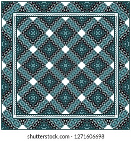 Beautiful Geometric Colorful Ornament. For Print On Fabric, Papper, Silk Neck Scarf, Kerchief Design, Scrapbook