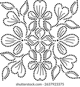 Beautiful Geometric Curvy Dotted Floral Design Pattern, Hand drawn Elegant Floral Embroidery Pattern, Seamless Floral Design Pattern with Swirling Leaves for Fabric, Cushion Curtain, Carpet Wallpaper