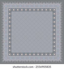 A beautiful geometric design in soft gray tones, featuring delicate floral accents and intricate border details. Perfect for textile, wallpaper, or fashion applications.