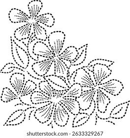 Beautiful Geometric Dotted Floral Vector Illustration, Geometric Dashed Line Decorative or Embroidery Design Element drawn in dotted flat style ideal for Fabric backgrounds Curtain Cushion Wallpaper 