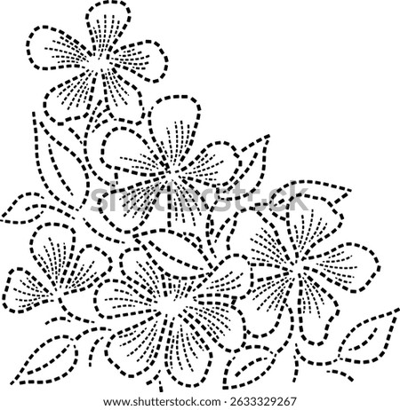 Beautiful Geometric Dotted Floral Vector Illustration, Geometric Dashed Line Decorative or Embroidery Design Element drawn in dotted flat style ideal for Fabric backgrounds Curtain Cushion Wallpaper 