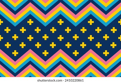 Beautiful geometric ethnic art.The Navajo seamless colorful pattern in tribal, folk embroidery.Pink,yellow,blue color .Design for carpet, wallpaper, clothing, wrapping, and fabric.Vector illustration.