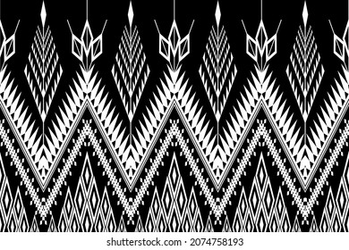 Hermoso patrón geométrico de arte étnico tradicional. Tono negro y blanco. Diseño para alfombras, papel pintado, ropa, envoltura, batik, tela,ilustración vectorial.estilo bordado.