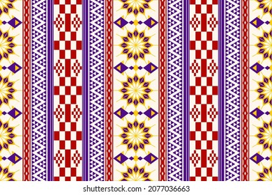 Hermoso patrón geométrico de arte étnico tradicional. Diseño para alfombras, papel pintado, ropa, envoltura, batik, tela,ilustración vectorial.estilo bordado.