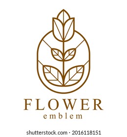 Beautiful geometric flower logo vector linear design isolated on white, sacred geometry line drawing emblem or symbol, blossoming flower hotel or boutique or jewelry logotype.