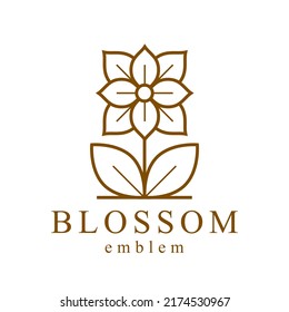 Beautiful geometric flower logo vector linear design isolated on white, sacred geometry line drawing emblem or symbol, blossoming flower hotel or boutique or jewelry logotype.