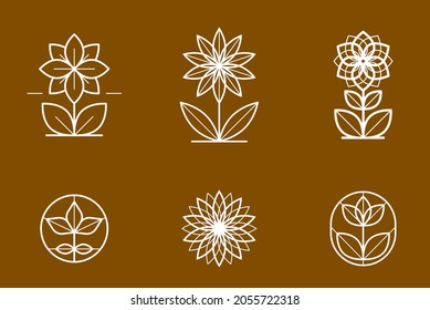 Schöne geometrische Blumenlogos, Vektorlineare Designs, Zeichenembleme oder Symbolkollektionen für die sakrale Geometrie, blühende Blumenhotels, Boutique- oder Schmucklogotypen.