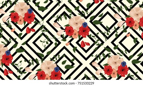 Beautiful geometric flowers and plants pattern background vector