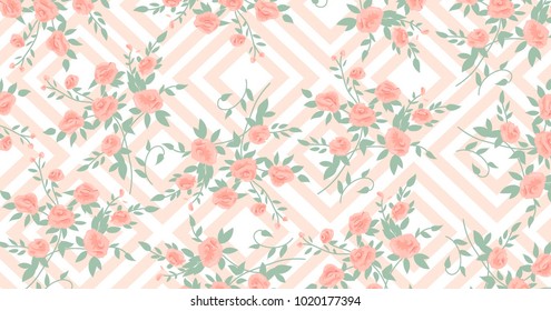 Beautiful geometric flowers roses pattern background