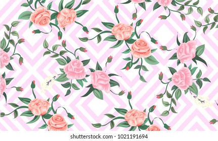 Beautiful geometric flowers roses pattern background