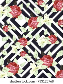 Beautiful geometric flowers roses pattern background