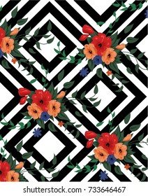Beautiful geometric flowers roses pattern background