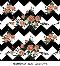 Beautiful geometric flowers roses pattern background
