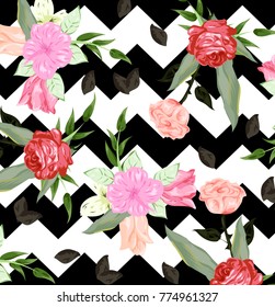 Beautiful geometric flowers roses pattern background