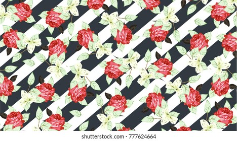 Beautiful geometric flowers roses pattern background