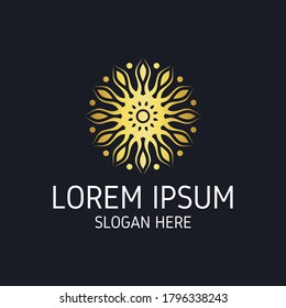 Beautiful geometric golden mandala logo. logo can be used for spa, yoga, boutique, real estate, business, interior, shop. Corporate identity design elements. Company mark, emblem, element. 