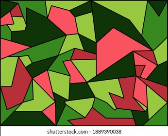 Beautiful geometric pattern. Geometric figures. Watermelon symbolism. The flower is hidden in the foliage.