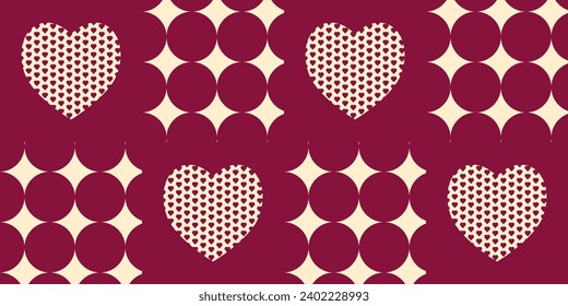 Beautiful geometric pattern with hearts. Fashionable background for Valentine's day. Bright noble shade of marsala and beige. Background for packaging, covers.