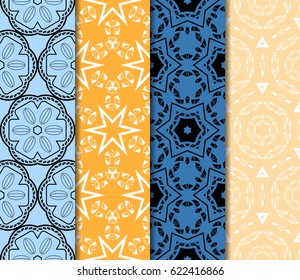 beautiful geometric seamless floral patterns of different geometric shapes. vector illustration.