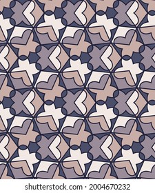 beautiful geometric seamless pattern in beige gray colors. rounded shapes, segments, and black outlined polygons are grouped and arranged in rows. vector 