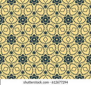 beautiful geometric seamless pattern of different geometric shapes. vector illustration. floral style. yellow, dark blue color