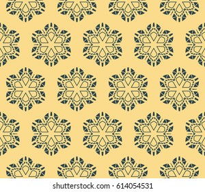 beautiful geometric seamless pattern of different geometric shapes. vector illustration. floral style. yellow, dark blue color