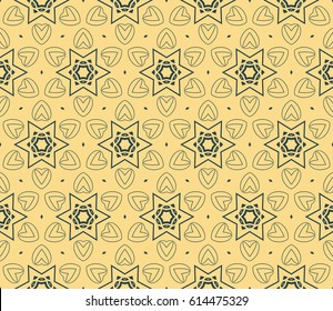 beautiful geometric seamless pattern of different geometric shapes. vector illustration. floral style. yellow, dark blue color