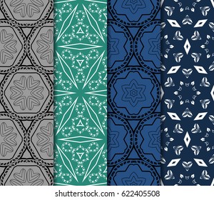 beautiful geometric seamless pattern of different floral geometric shapes. vector illustration.