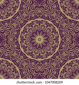 Beautiful geometric seamless pattern with floral decorative ornament. Vector illustration for design