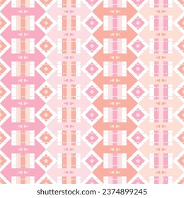 Beautiful geometric seamless pattern vector. Lines, square and arrow in pink-orange pastel tones. Design for abstract background, print, wrapping paper, cover book, tablecloth, fabric, crafting tape