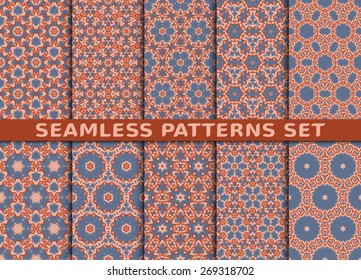Beautiful geometric seamless patterns set. Ten colorful prints with Swatch.