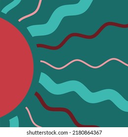 Un hermoso diseño de ilustración abstracta de forma geométrica con medio círculo y líneas onduladas formando un sol colorido. con colores como verde, rosa y rojo
