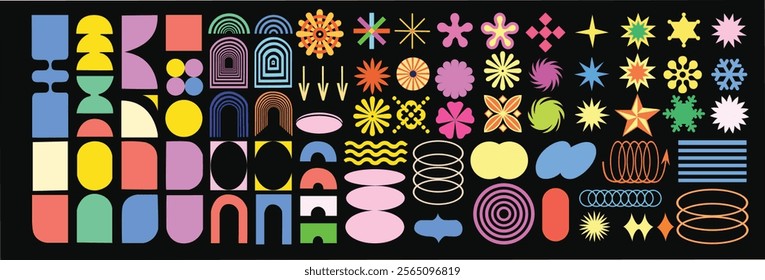 beautiful geometric shapes and grids. Brutal contemporary figure star oval spiral flower and other elements with vector file